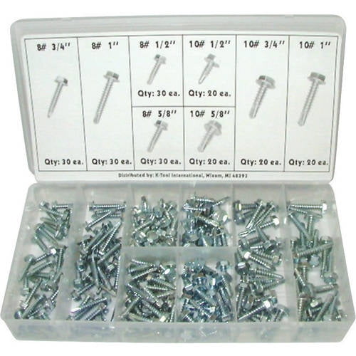 Hex Head Washer Drill Assortment Kit, 200-Piece