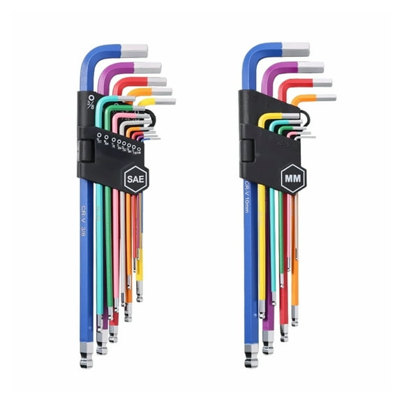 Hex Key Allen Wrench Set 22pcs SAE/Metric - Long Arm Ball End Hex Wrenches with Portable Storage Case - Professional Repair Tool Kit