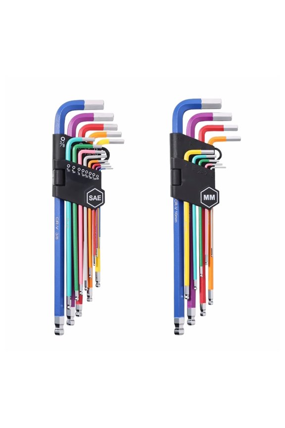 Hex Key Allen Wrench Set 22pcs - SAE & Metric Long Arm Ball End - Professional Repair Tool Kit with Foldable Case