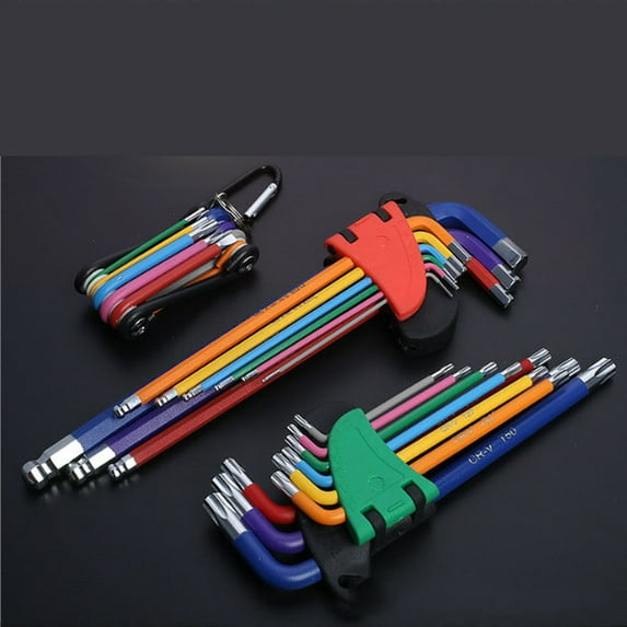 Hex Key Wrench Set 9pcs Chrome Vanadium Steel Ball End Folding Allen Key Tool Multi-Size Metric Hex Wrench for Auto Repairs Home Improvement Mechanical Work Multicolor