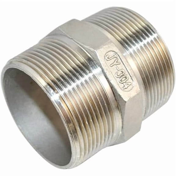 Hex Nipple 2" Male x 2" Male 304 Stainless Steel threaded Pipe Fitting NPT (2 inch) Durable Pipe Tube Fitting Adapter Connector for Plumbing Industrial Water Gas Air Alignment High Strength Premi
