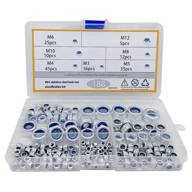 Hex Nut 188pcs Steel Assortment M23 to 12MM Strong Fastener Hardware for Home