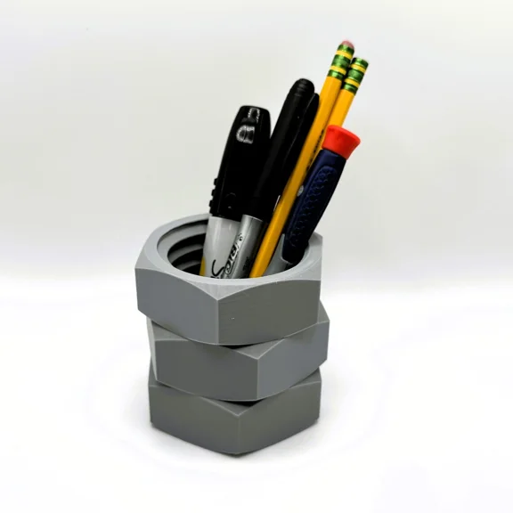 Hex Nut Pen Holder | 3D Printed Desk Organizer For Mechanics & Engineers