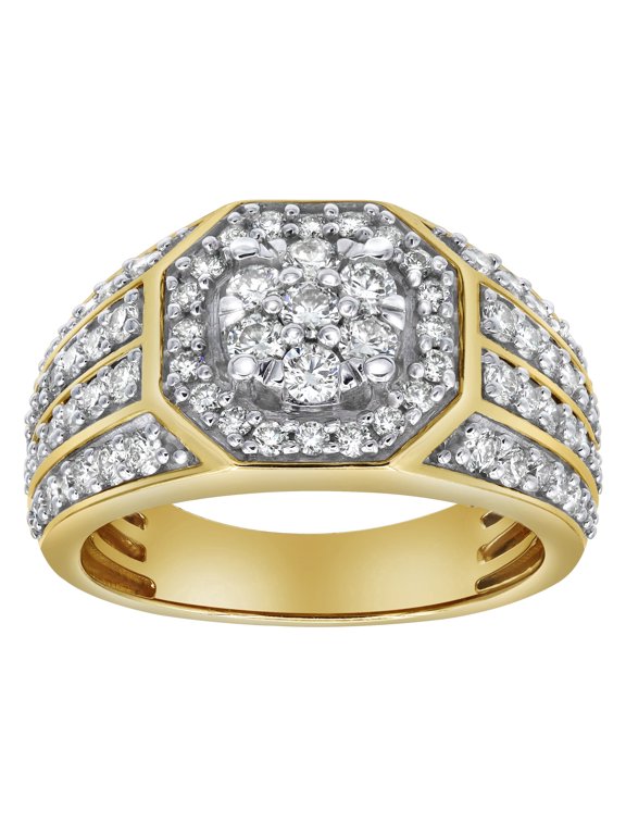 Hex Rose 14K Yellow Gold Diamond Men Statement Ring - 1.74ct.