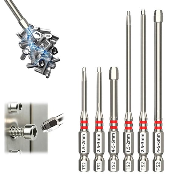 Hex Screwdriver Bit Set 6-Piece Screwdriver Bit, Featuring magnetic hexagonal shanks and a unique pagoda-shaped internal hex design, 1.56mm (Silvery)
