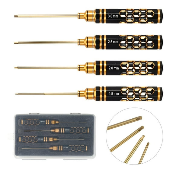 Hex Screwdriver Kit 4 Size 1.5/2/2.5/3.0mm Ergonomic Grip Allen Wrench for Remote Control Car Model Maintenance Tool