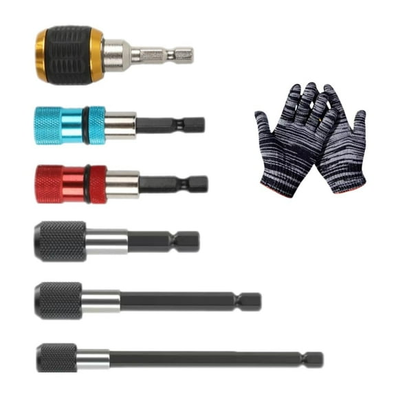 Hex Shaft Quick-Change Adapter for Power Drill, 1/4in Hex Shank Bit Adapter, Magnetic Hexagonal Quick-Release Self-Locking Extension Rod (1Set (6pcs))