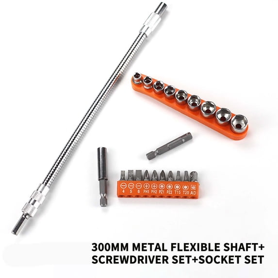 Hex Shank 360 Degree Flexible Screwdriver Extension Bit Kit, 300mm Metal Drill Bit Extender Shaft for Tight Spaces and Hard-to-Reach Angles, 22-Piece Set