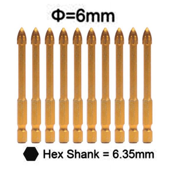 Hex Shank Ceramic Tile Marble Glass Drill Bit Cross Head 6mm
