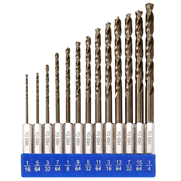 Hex Shank Cobalt Drill Bit Set for Metal and Hardened Steel, 13Pcs 1/16"-1/4" M35 HSS Twist Drill Bits for Impact Driver, with Index Holder