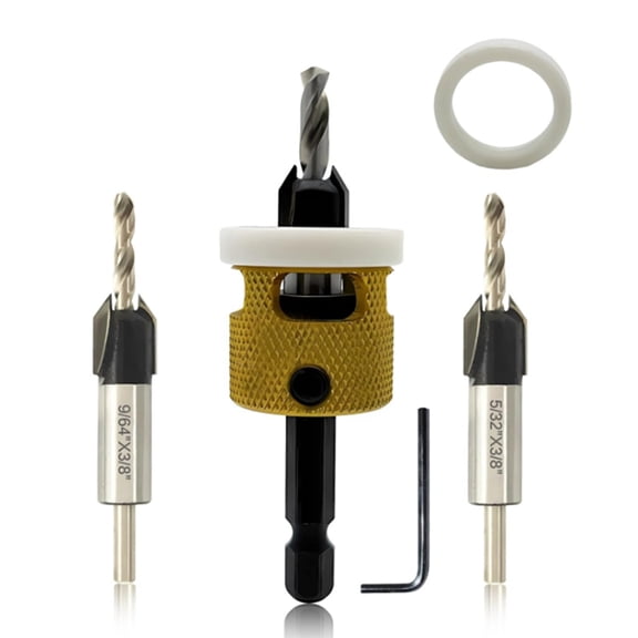 Hex Shank Countersink Drill Bit Set,1/8in 9/64in 5/32in Woodworking Countersink Drill Bits+Adjustable Bit Depth Stop,Photo Color