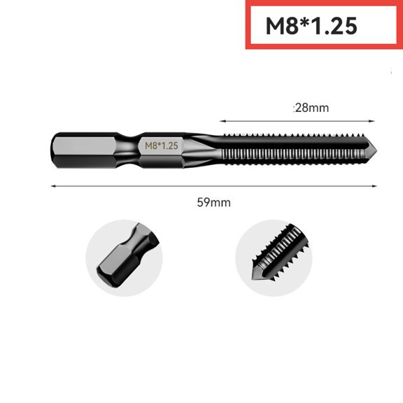 Hex Shank HSS Metric Tap Set (M2.5–M12) for Manual & Machine Tapping, Straight-Flute Thread Cutting Tool for Aluminum, Plastic, Wood – Black Oxide Coated(8mm)