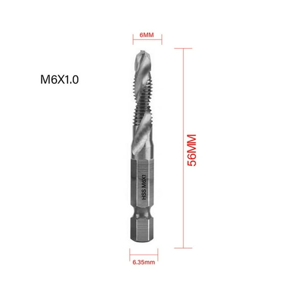 Hex Shank HSS Threaded Tap Drill Bit Set for Size Range from 3mm to 10mm, 6 Pieces