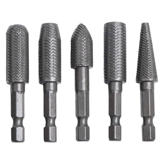 Hex Shank Rotary Steel File Drill Bits Set for Milling Filing Shaping Grinding Engraving Enlarging Holes 1/4 Inch 6.35mm Shank 5 Pieces