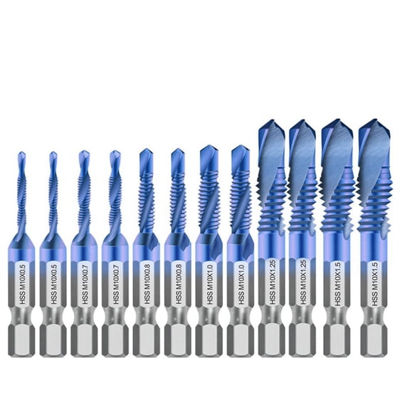 Hex Shank Screw Thread Metric Tap Drill Bits Screw Machine HSS Compound Drill Hand Tools for Metal Steel Wood Plastic,12