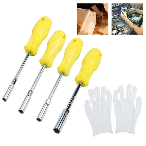 Hex Socket Screwdriver Set, Chromium Vanadium Steel External Hexagonal Driver for Mechanical Repair, Anti-Slip Ergonomic Handle, 4-Piece Kit (5.5mm-10mm)