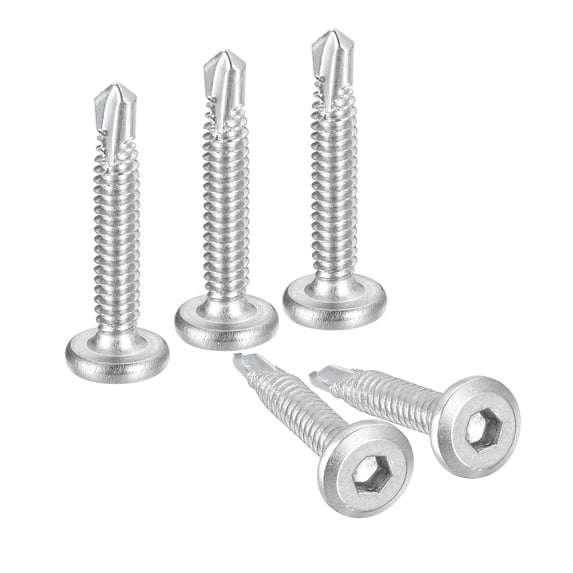 Hex Socket Self Tapping Screws, 4.8 x 35mm 410 Stainless Steel Sheet Metal Flat Head Drilling Screw 150pack, Silver