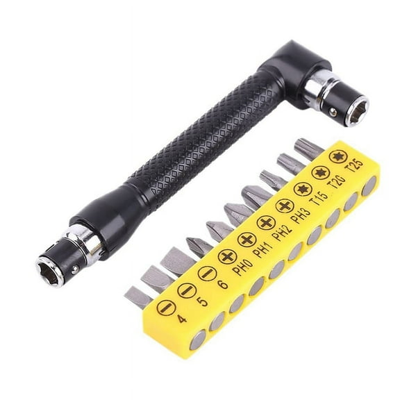 Hex Socket Wrench 1/4Inch L Shaped Socket Wrench Set with 10Pcs Various Angled Screwdriver Bits Hand Tool Kit,black&yellow&silver
