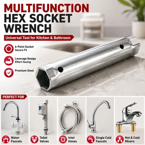 Hex Socket Wrench for Kitchen Bathroom Faucet, Hollow Plumbing Tool for Tight Nuts, Effort-Saving Lever Design for Sink Faucet Installation and Removal,9.92in