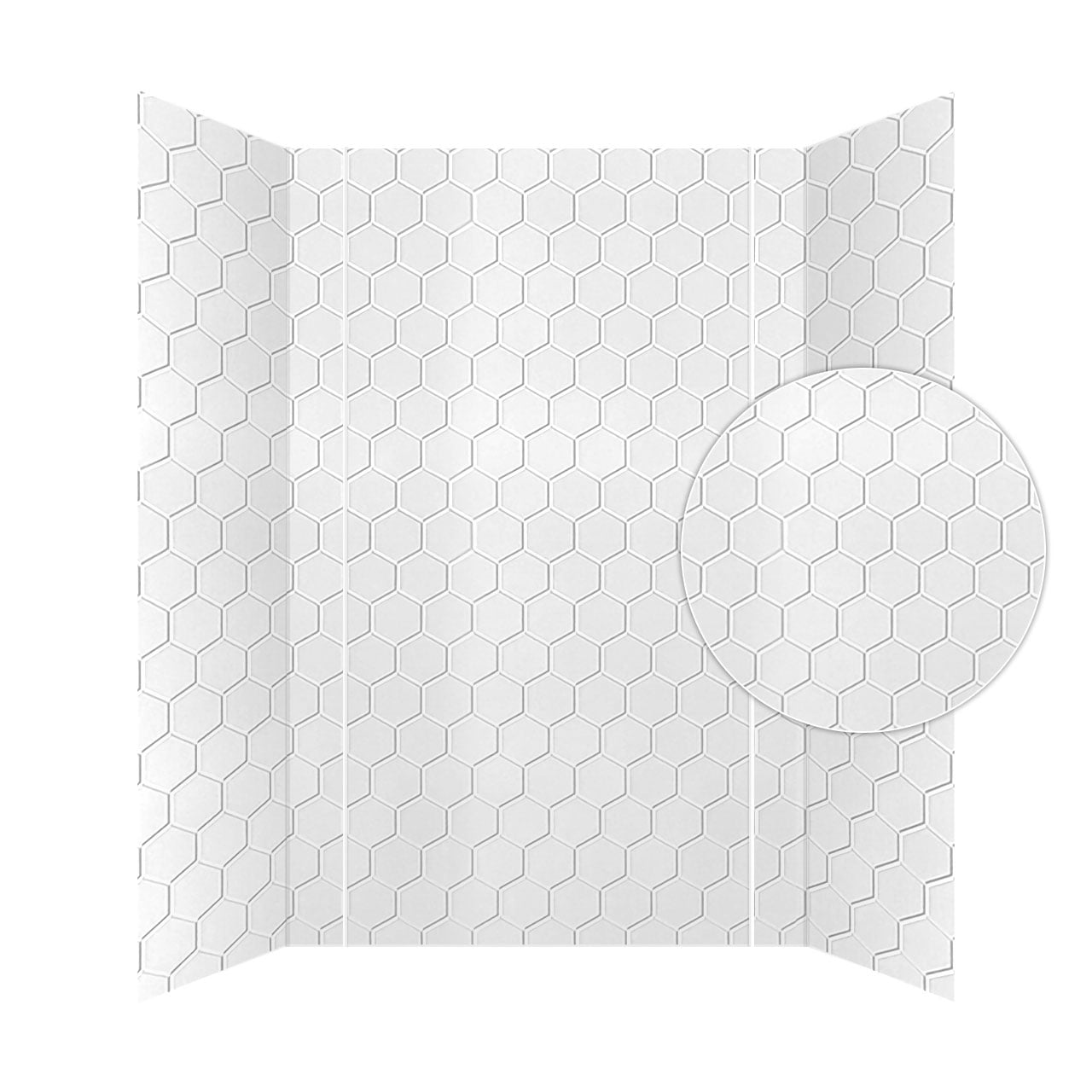 Gloss White Hex Tile PVC Glue-Up Tub and Shower Wall Panels