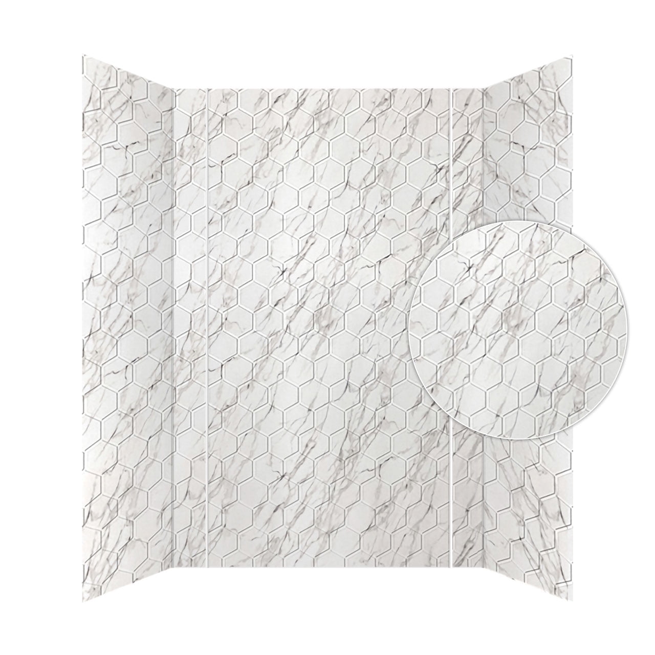 Hex Tile Marble PVC Glue-Up Tub and Shower Wall Panels