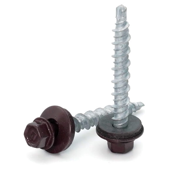 Hex Washer Head Mechanical Galvanized Mini Driller Roofing Screws Burgundy Finish - #10 x 2-1/2" Qty 250