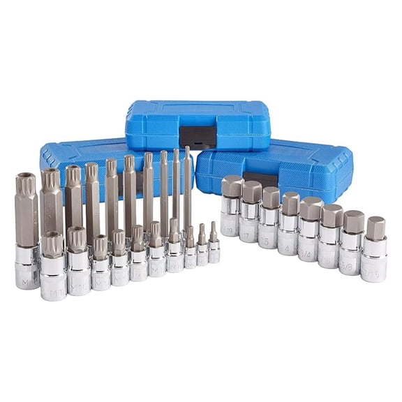 Hex & XZN Bit Socket Set - 28pc Triple Square Spline Tamper Proof Socket Kit