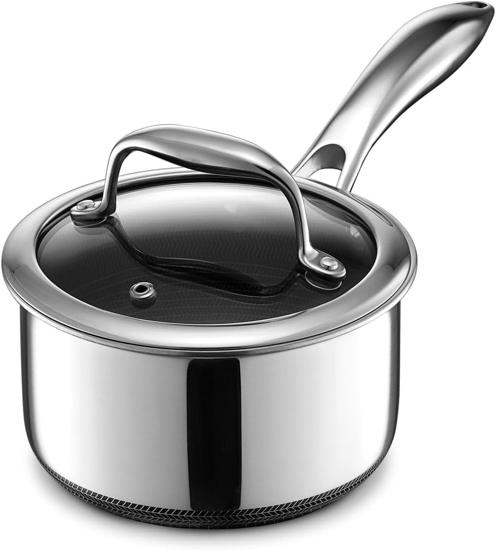 HexClad 1 Quart Hybrid Stainless Steel Pot with Glass Lid, Nonstick, Oven  Safe 