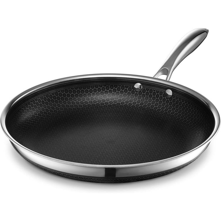 HexClad 2 Piece Hybrid Stainless Steel Cookware Set - 12 Inch Griddle  Skillet Pan and 8 Inch Frying Pan, Stay Cool Handles, Dishwasher Safe