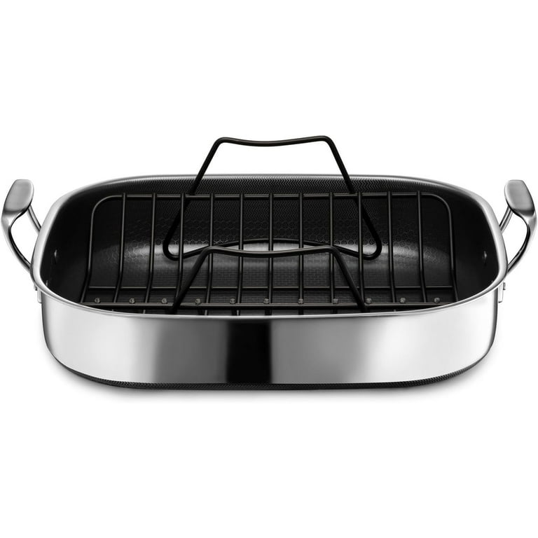 HexClad Hybrid Roasting Pan 16 13/16 inch by 14 1/2 inch Non-Stick Induction Compatible Stainless Steel Multi Use Turkey Roaster