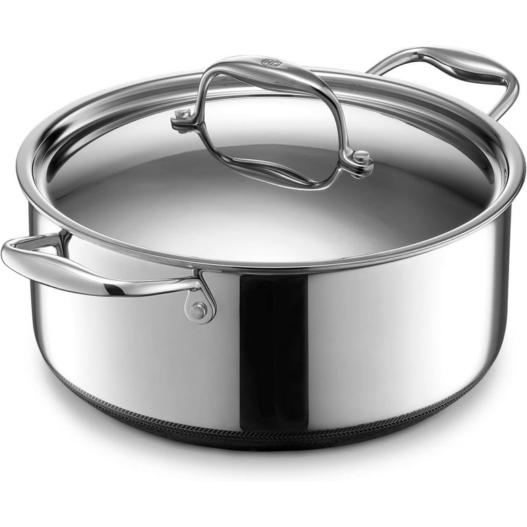 HexClad 5 Quart Hybrid Stainless Steel Pot with Glass Lid, Nonstick 