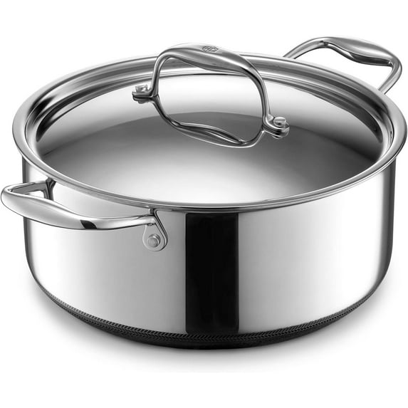 HexClad 5 Quart Hybrid Stainless Steel Pot with Glass Lid, Nonstick