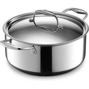HexClad 5 Quart Hybrid Stainless Steel Pot with Glass Lid, Nonstick