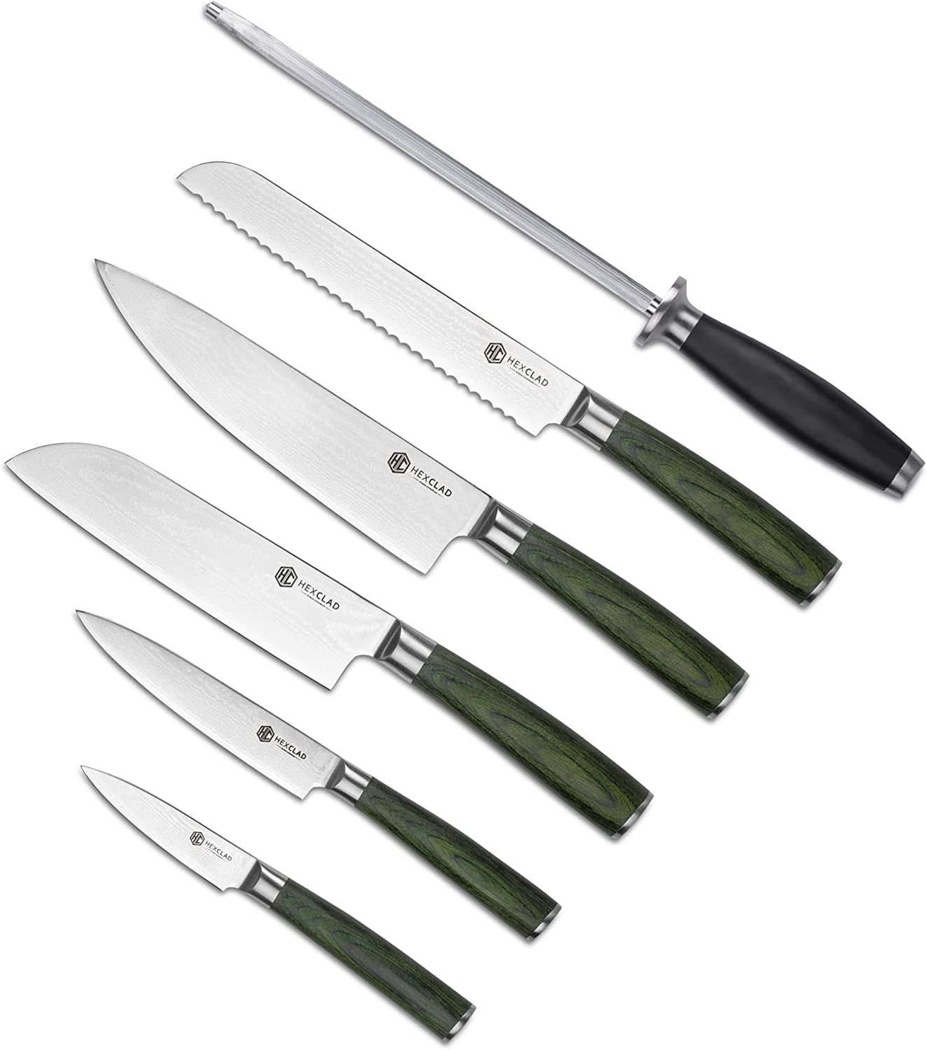  HexClad Steak Knife Set, 4-Pieces Damascus Stainless Steel  Blades, Full Tang Construction, Pakkawood Handles: Home & Kitchen