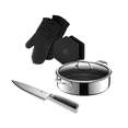 thumbnail image 1 of HexClad 7-Piece Bundle Starter Set, 7-Quart Saute Pan, 8-Inch Chef's Knife, Mitts and Trivets Set, 1 of 7