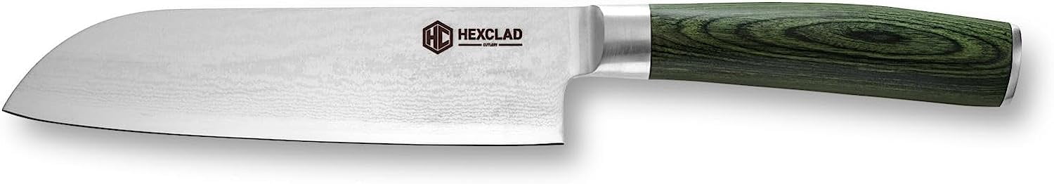 HexClad Damascus Steel 7 Santoku Knife and 10 Hybrid Pan With