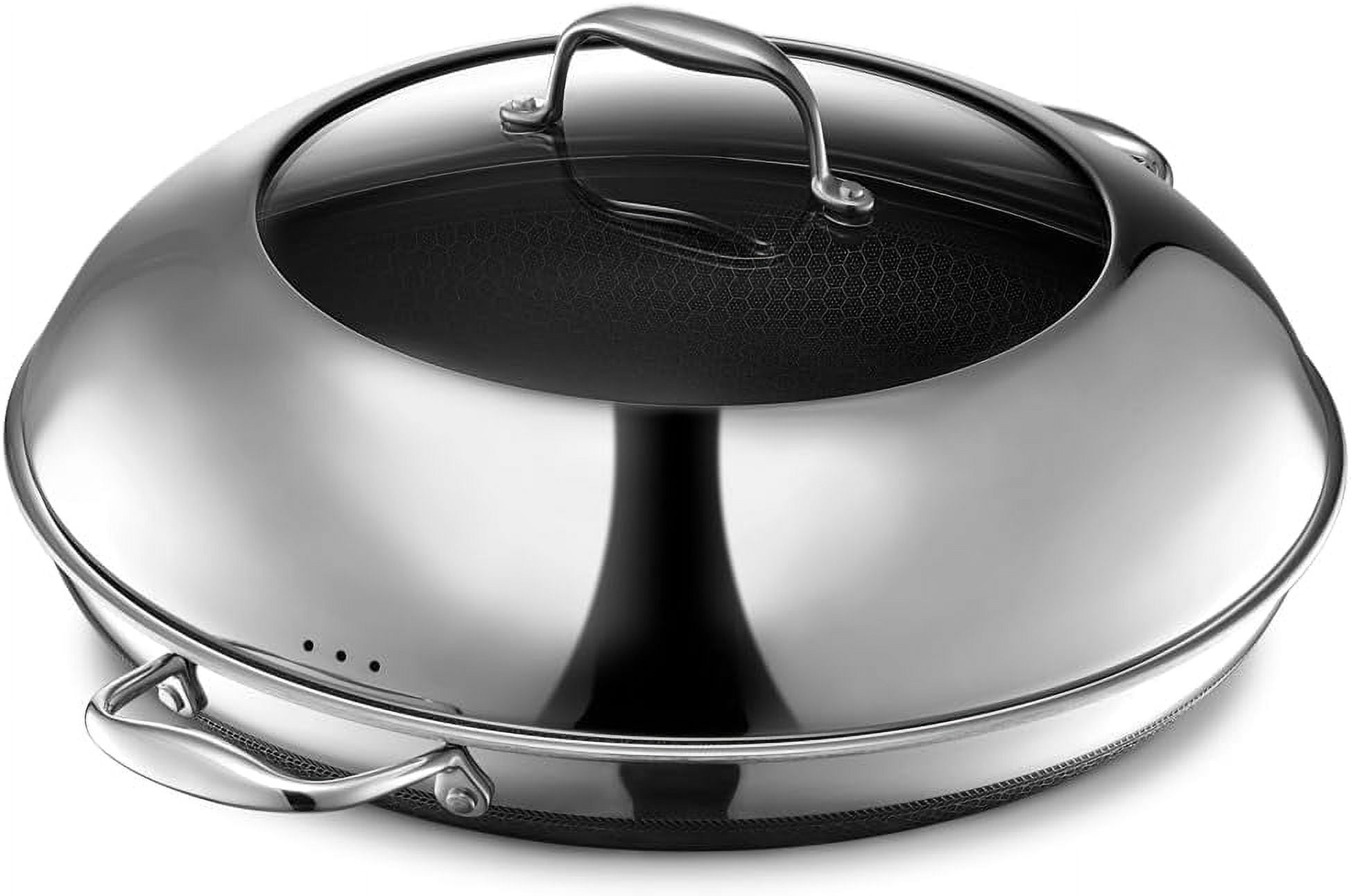 DELARLO Tri-Ply Stainless Steel Paella Pan 12 Inch With Lid Nonstick Frying Pan