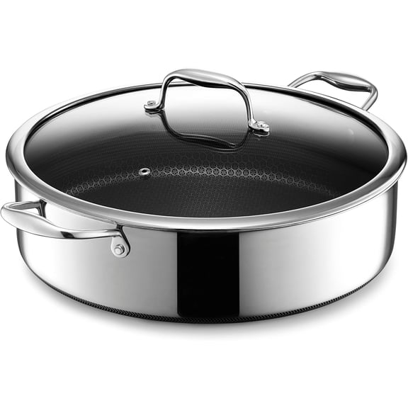 HexClad Hybrid Nonstick 7-Quart Saut Pan with Tempered Glass Lid, Chicken Fryer, Stay-Cool Handles, Dishwasher-Friendly, Oven-Safe Up to 900F, Induction Ready, Compatible All Cooktops