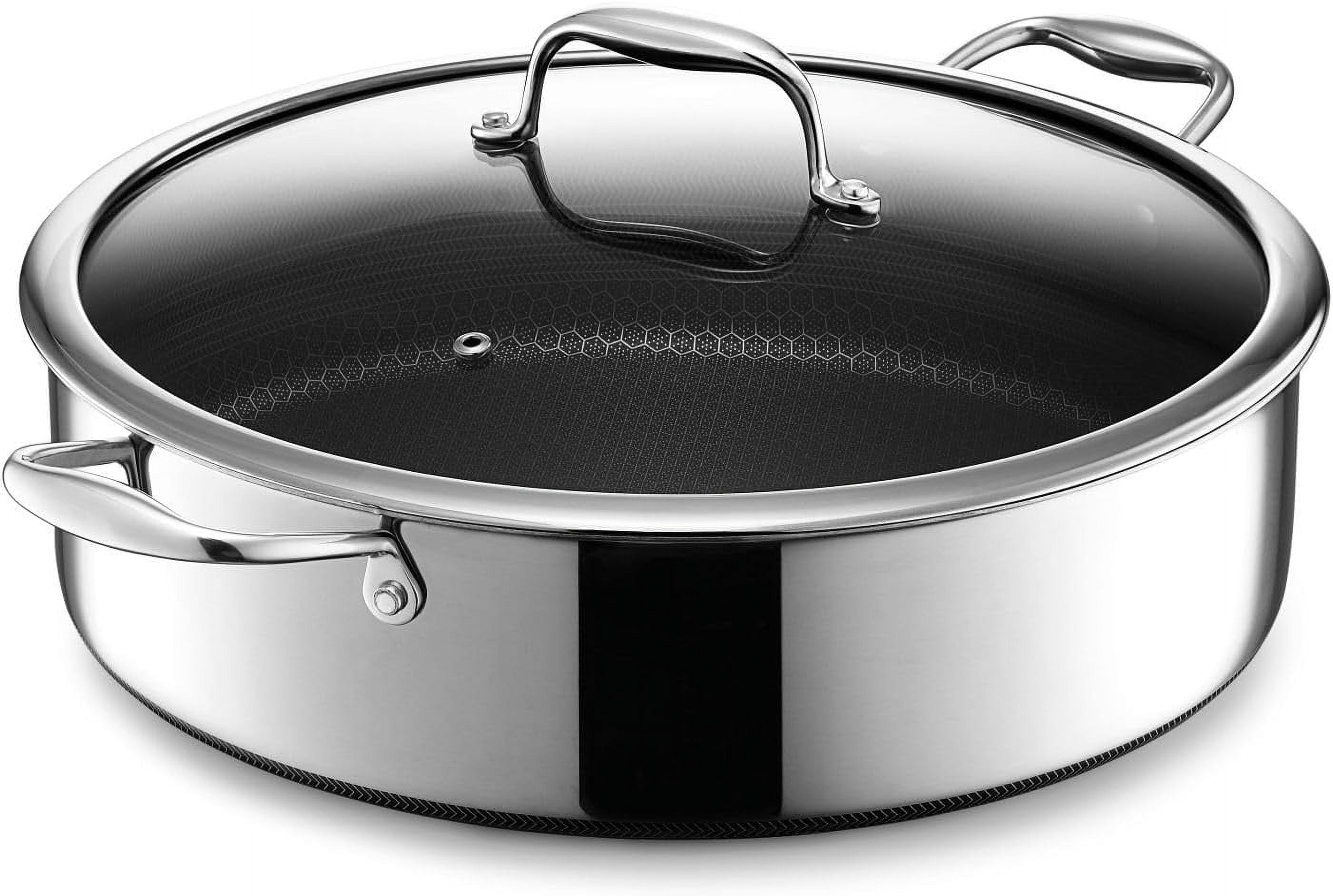 HexClad Hybrid Nonstick Sauté Pan and Lid, Chicken Fryer, 7Quart
