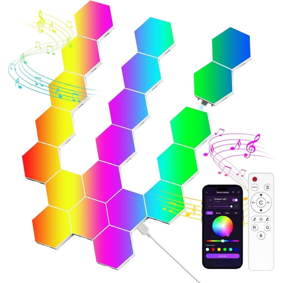 Hexa Light Panels, RGB Hexagon LED Wall Lights,   Creative Wall Lighting with  Sync, Modular LED Light Panels for Room Decor & Wall Decor, 20 Pack