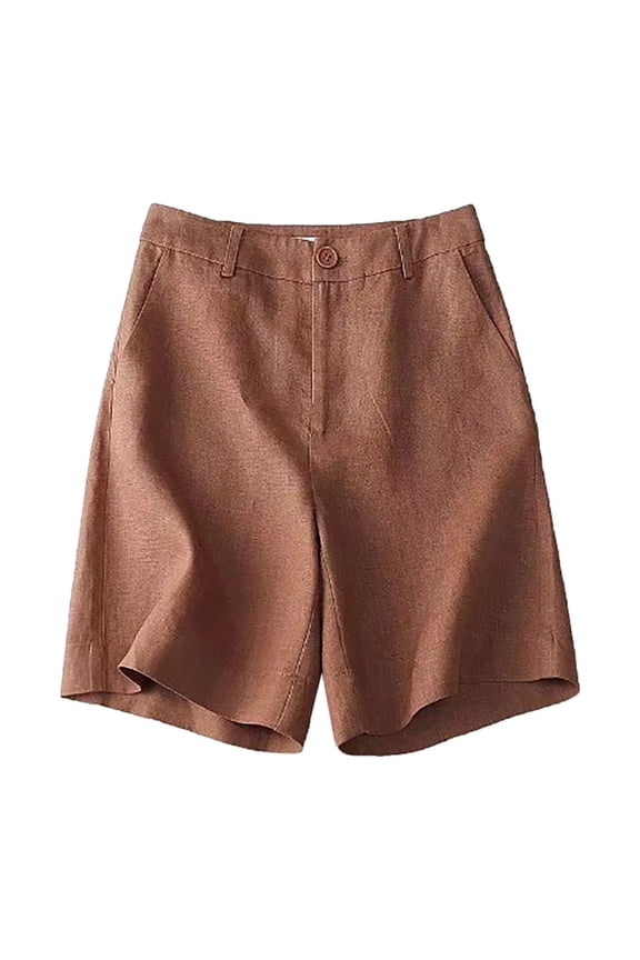 Women's Elastic Breathable Linen Half - Length Pants with Pocket - Casual and Comfortable