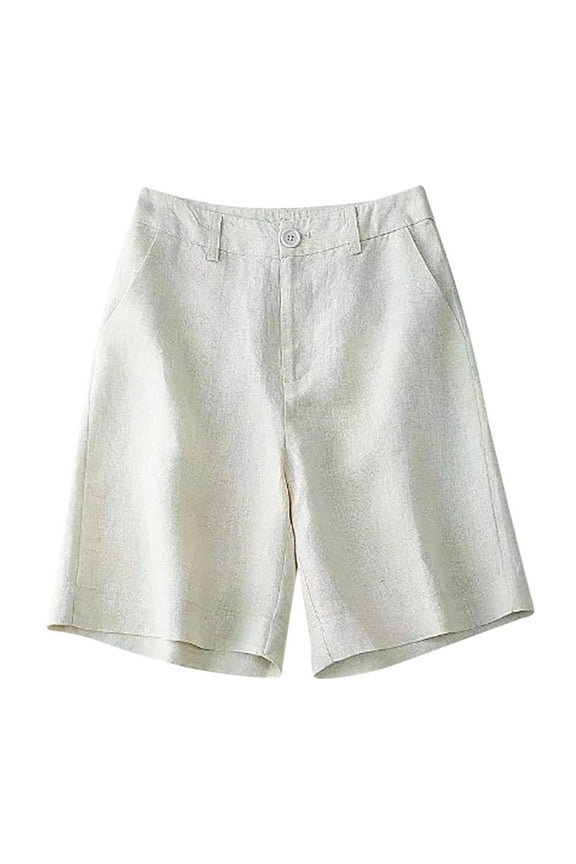 Women's Elastic Breathable Linen Half - Length Pants with Pocket - Casual and Comfortable