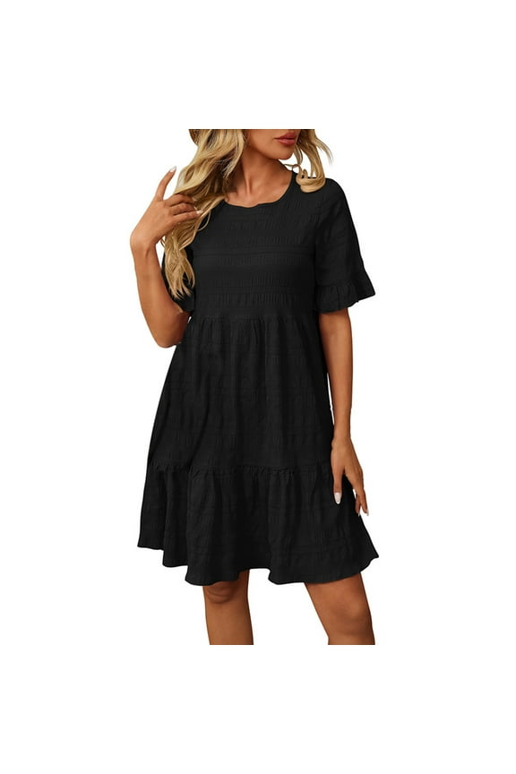 HexaHive Women's Polka Dot Flounce Hem Smock Dress - Soft, Breathable, Suitable for Multiple Occasions