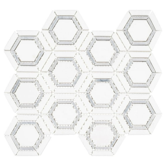Hexaco Lavan White 3-in. Hexagon Glossy Natural Stone Mosaic Wall and Floor Tile