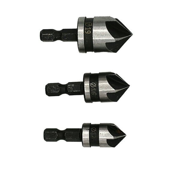 5 Flute Hexadecimal Shank Countersink Drill Bit Set For Woodworking 12mm 16mm 19mm High Carbon Steel Five Blade Chamfer Tool