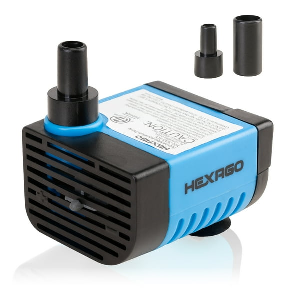 Hexago Small Fountain Pump, 80GPH (4.2W 300L/H) Mini Submersible Pumps, 3 Outlet Adapters, Submersible Water Fountain Pumps for Aquariums, Fish Tank, Tabletop Fountain, Pet Fountain and Hydroponics