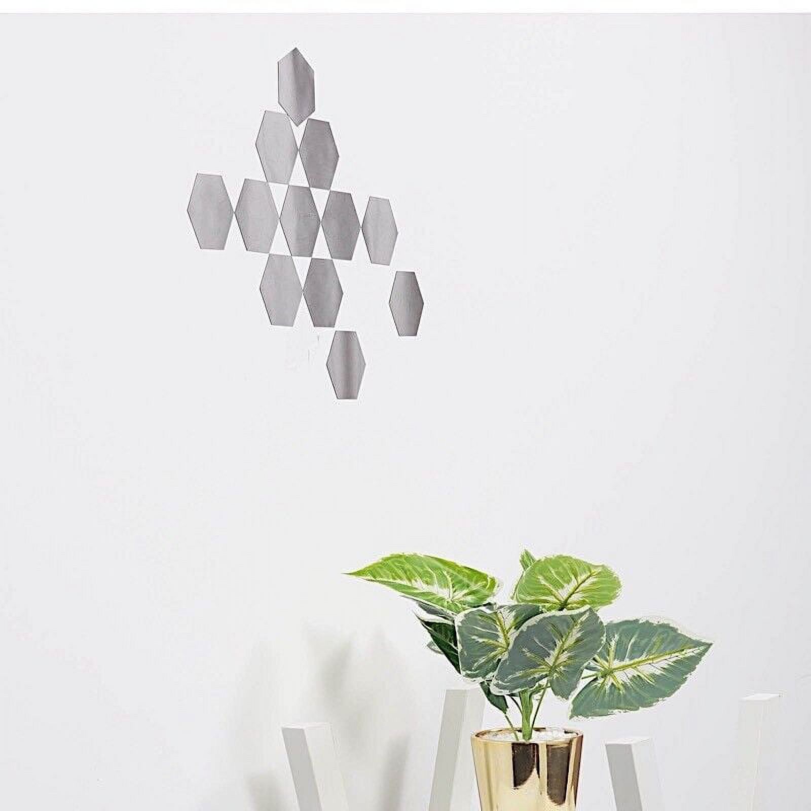 Hexagon 12 Silver 5" MIRROR STICKERS Acrylic WALL DECALS Dorm Rooms