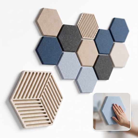 Hexagon Acoustic Panels 10-Pack High Density Self-Adhesive Sound Dampening Wall Panels for Studio Noise Reduction Home Office Decor
