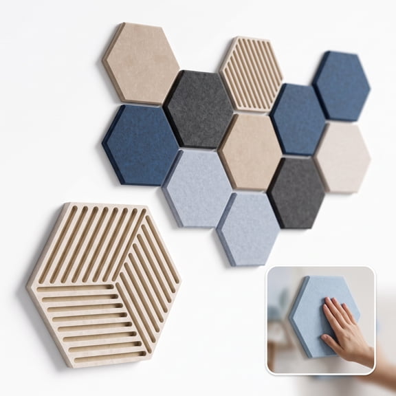 Hexagon Acoustic Panels 10-Pack High Density Self-Adhesive Sound Dampening Wall Panels for Studio Noise Reduction Home Office Decor