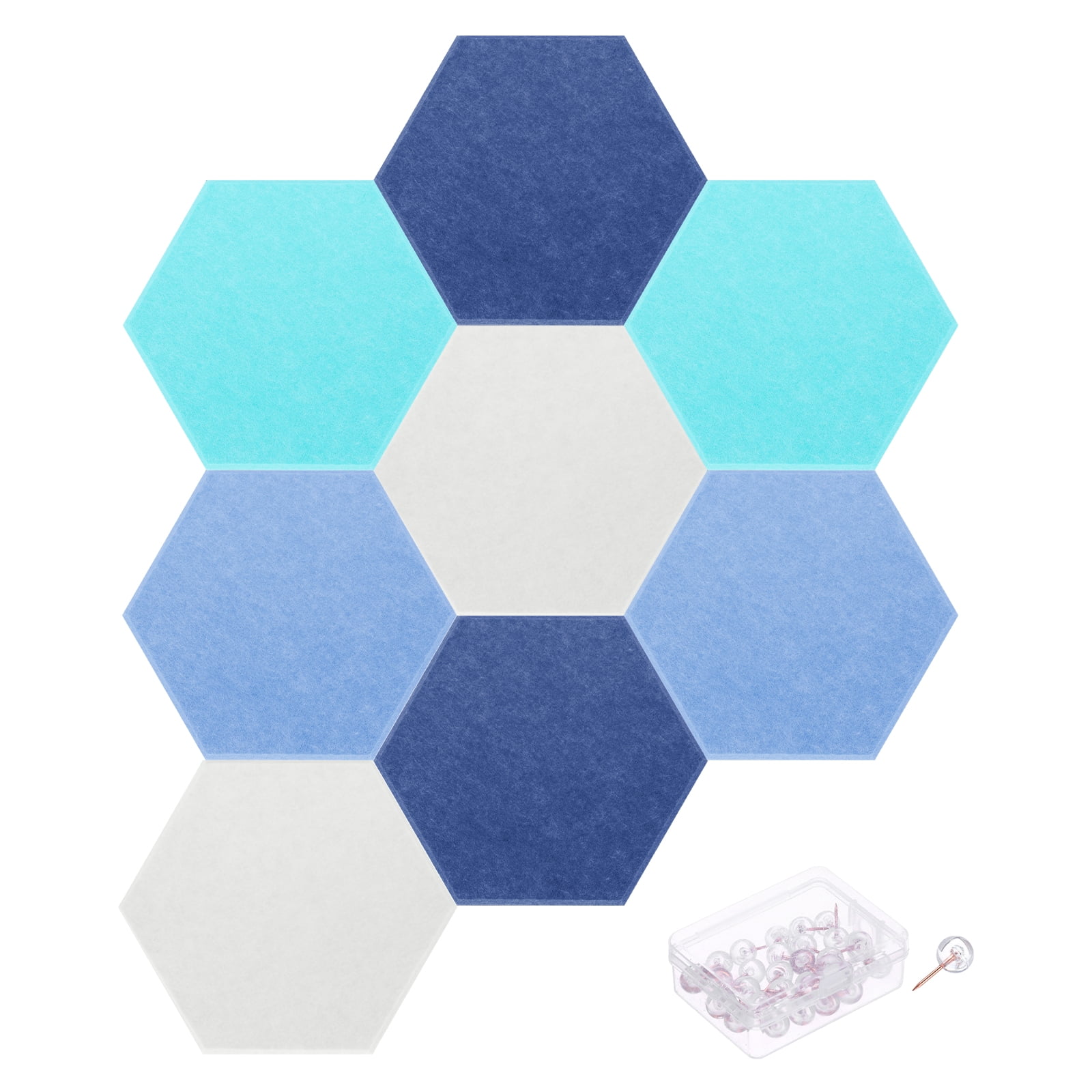 Hexagon Acoustic Panels B1 Fireproof Soundproof Foam Panels with 30 Push Pins(White, Light Blue, Lake Blue, Deep Blue)